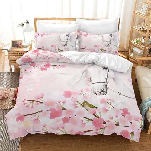 Leleyouzer Set di biancheria da letto per bambini, motivo cavallo con stampa 3D, morbido e confortevole copripiumino in microfibra (M1, 200 x 200 cm), YR-P1