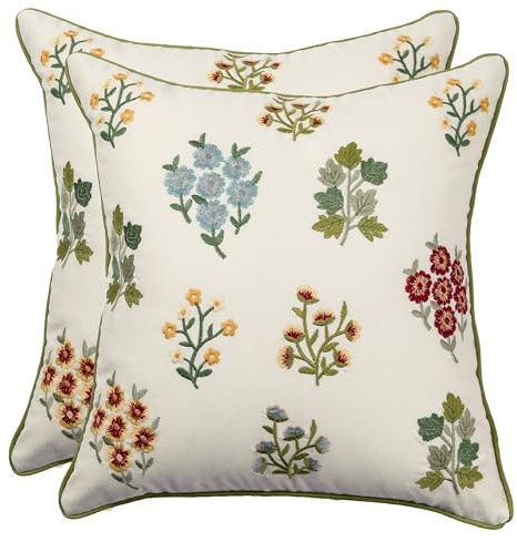 Tosleo Embroidered Pillow Covers 18x18 inch Pack of 2 Multiflower Decorative Throw Pillow Covers Farmhouse Boho Pillowcases Spring Summer Pillow Cushion Cases Home Decor Square Floral Pillow Case