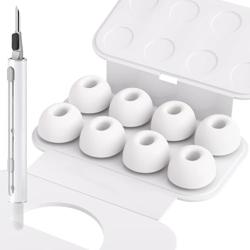 Seltureone 4 Paar Silikontips für Airpods Pro/Airpods Pro 2 Aufsätze | Ohreinsätze Tips mit Reinigungsset & Tragbarem Aufbewahrungskasten, Anti Rutsch Soft Silikon Ersatz-ohreinsätze (L)