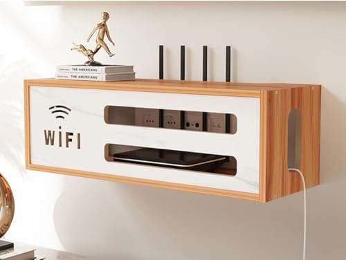 PUIOTEAI Router Schrank mit WiFi Box und Aufbewahrung für Router und Kabel, Wandmontierbares TV-Kabel-Organizer