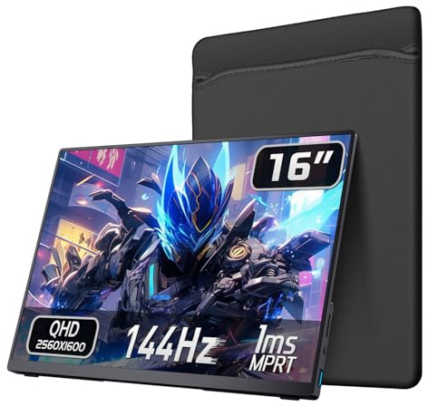 VOKENSU Monitor portátil 2K 144Hz, 16 2560x1600QHD Monitor de juego portátil HDR FreeSync, monitor de viaje ultra delgado con soporte y altavoz, pantalla externa para ordenador portátil