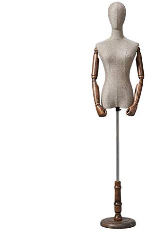 Schaufensterpuppe, weibliche Schneiderpuppe, Hellbraun, Leinen, Halbkörper-Torso, verstellbare Höhe 125 cm – 180 cm, mit Design-Manikin-Dummy (ohne Arme, L)