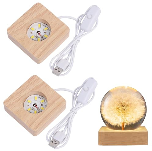 Niuoppy 2PCS Wooden LED Light Stand Base, Wood LED Light Display Base, Square LED Light Base for Crystal Resin Acrylic Glass (2PCS, Square)