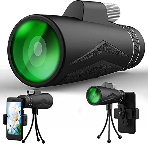 Telescopio monocular 12x50 con trípode para teléfono para adultos y niños, telescopio monocular compacto HD de alta potencia, resistente al agua, lentes FMC con prisma BAK4 para caza, senderismo,