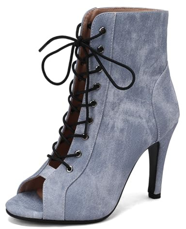 Mujer Denim Burju Baile Heels Class Zapatos Gladiador Sandalias Botas de Verano Peep Toe Stiletto Cocktail Fiesta Cage Zapatos Jeans Light Blue Size 37