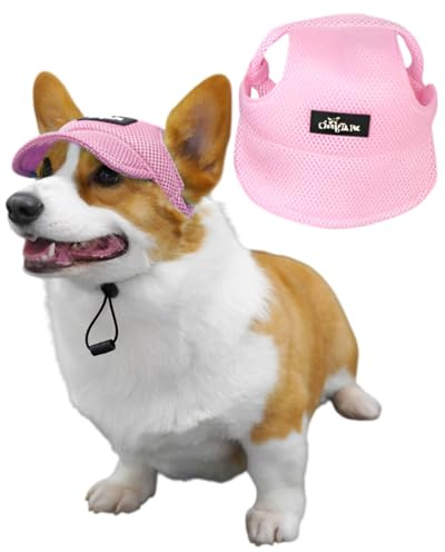 BPTRKOM 1 Stück Hunde-Basecap mit verstellbarem Sonnenschutz - Baseballmütze mit speziellen Ohrlöchern für alle Hundegrößen - Atmungsaktives UV-Schutz-Design (Größe: M, Farbe: Rosa)