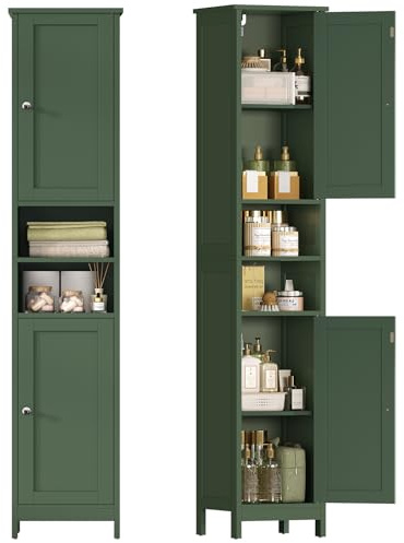 TEENFON 67 Tall Bathroom Cabinet with Adjustable Shelves and Doors, Narrow Bathroom Storage Cabinet for Small Space, Living Room, Entryway, Kitchen, Green