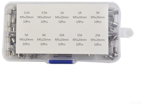 Assortimento di fusibili elettrici in vetro, 100 pezzi, 5 x 20 mm, ad azione rapida, 250 V, gamma da 0 2 A a 20 A, per protezione del circuito