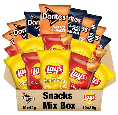 Doritos & Lays Mini-Pack 20x35g/44g – Gemischte Chipsbox mit Nacho Cheese, Sweet Chili Pepper, Salted & Red Paprika – Snackmix für unterwegs, Party & Alltag