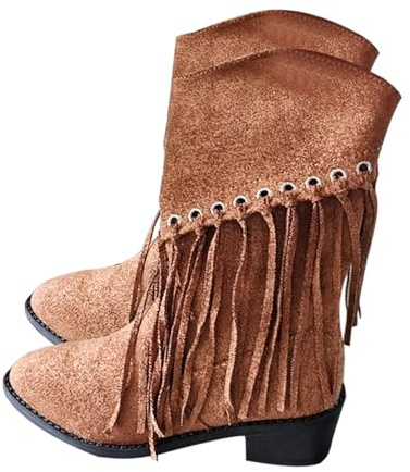 Generiska ankelstövlar dam med blockklack, damstövlar med fransar eleganta damstövlar kort skaft, västerländska stövlar klassiska övergångsstövlar vinter halkfria cowboystövlar vintage cowboystövlar