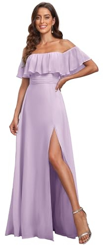 Ever-Pretty Women's Maxi Off The Shoulder Prom Bridesmaid Dress with Thigh High Slit Frosted Lilac 10