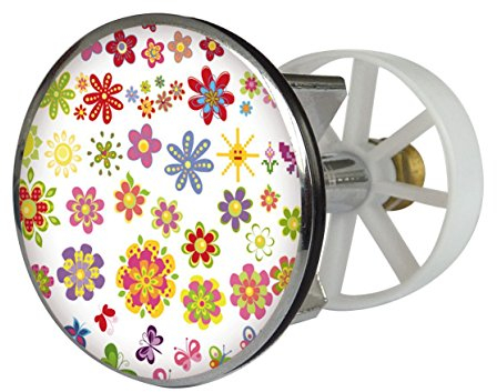 Waschbeckenstöpsel Design Sommerblüten | Abfluss-Stopfen aus Metall | Excenterstopfen | Abflussstöpsel | 38 – 40 mm | Stöpsel