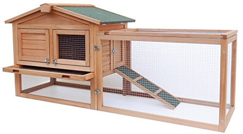 Wiltec XXL Hasenstall 1560 x 520 x 680 mm mit Freilaufgehege und erhöhtem Unterschlupf aus Fichtenholz, Kaninchenkäfig mit 2 Etagen, Kleintierstall