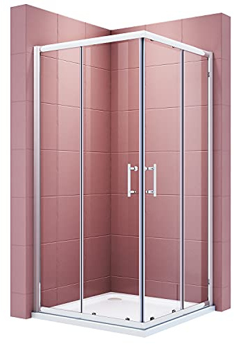 SIRHONA Cabine de Douche 80x80cm,Portes Coulissantes en Angle,Cabine de Douche Rétangulaire Avec Verre de Sécurité Trempé de 5 mm
