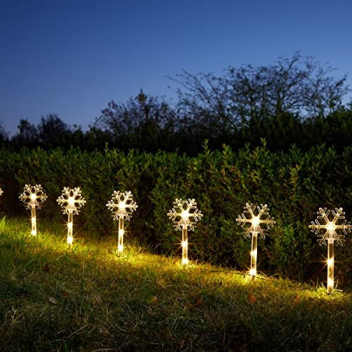 Marco Paul Novelty Set of 8 Christmas Snowflake Stakes Lights - Tall 35cm Lights with 40 LED's Christmas Outdoor Decorations Battery Operated Lights Festive Xmas Decorations for Garden Pathway, Lawn