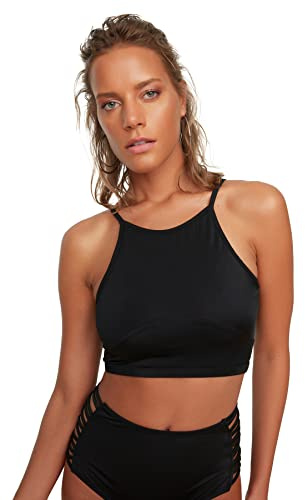Trendyol Col Licol à l'arrière-Haut de Bikini détaillé, Noir, 44 Femme