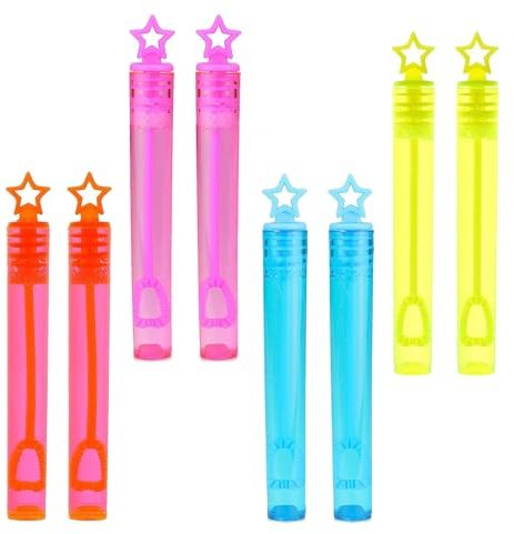 8 mini tubos de burbujas de neón con solución líquida de burbujas de 4 ml y varitas de soplado, rellenos de bolsas de cumpleaños infantiles, juguetes para niños (paquete de 8 estrellas multicolores)