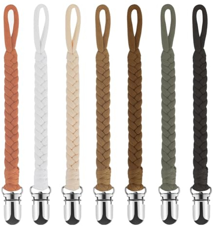 Boukipow Baby Pacifier Clip, 7 Pack Baby Pacifier Holder Leash for Boys and Girls,100% Handmade Braided Design, Universal Fit for All Pacifiers & Teething Toys - Modern Unisex Baby Gift