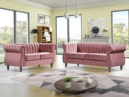 Vente-unique-Chesterfield-Sofagarnitur - 3-Sitzer & 2-Sitzer - Samt - Altrosa - Trumbo