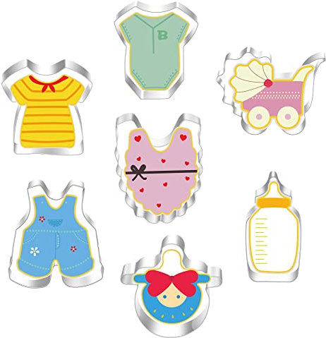 Stampino per biscotti in acciaio inox per baby shower, bomboniera per baby shower, 7 pezzi a tema bambino