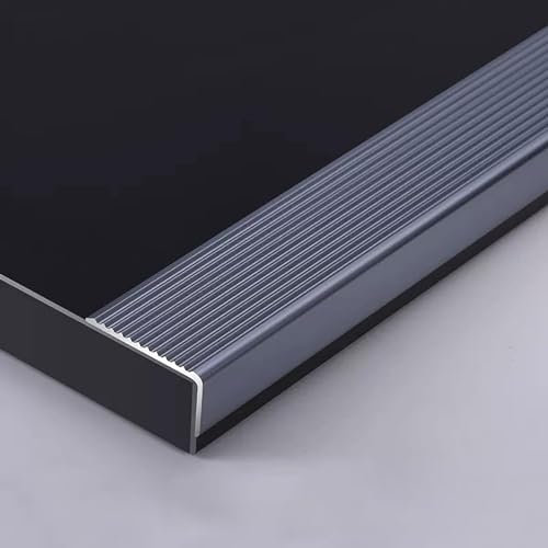 DECAKE Treppenkanten-Kantenschutz, grau/grau, Treppenstufen-Kantenschutz, geriffelte Türschwellenkante, Schwellerkante, L-Form-Metallstreifen für Haustüren, 89,9 cm lang (Farbe: 5 x 2 cm