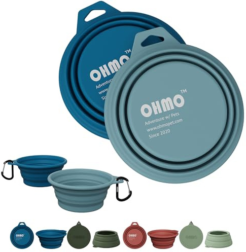OHMO Lot de 2 gamelles pliables en silicone de qualité supérieure pour chats et chiens, gamelles de voyage portables pour chien, 400 ml, pour camping, randonnée