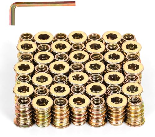3/8-16 x 25mm Threaded Inserts for Wood, Hex Drive Wood Nut Inserts, Exceptional Threaded Insert Nuts for Furniture, Wooden Products & Models, 50 PCS