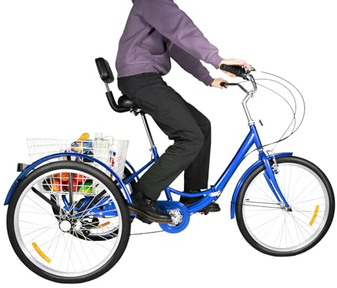 KAPIPALA 24 Zoll Dreirad für Erwachsene, 7-Gang Klapprad 3-Rad Fahrrad, mit Einkaufskorb und Rückenlehne Sitzkissen, für Erwachsene, Senioren und Anfänger Geeignet