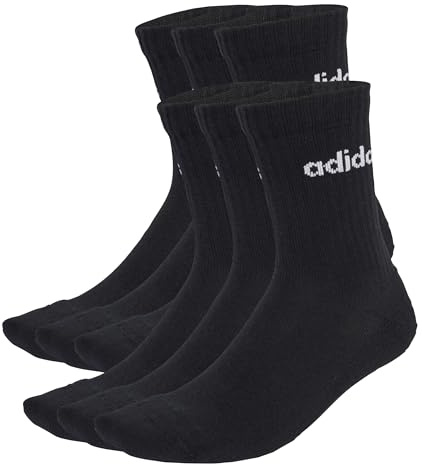 adidas unisex - vuxen Linear Crew Socks Cushioned Socks 6 Pair Pack, Black/White, 34-36