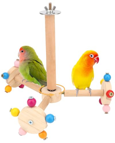 Hypeety 360° Rotating Bird Perch Stand Toy Natural Wood Interactive Exercise Wheel Parrot Perch Toys Bird Rotating Perch for Parrot Parakeets Budgies Lovebirds Finch Conures (3 Stands)