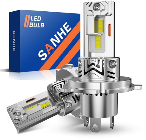 SANHE Bombillas H4 LED Luz Alta y Baja para Coche, 6500K Blanco Frío 100W 22000LM Faros Lampara LED H4/9003/HB2, 1:1 Mini Reemplazo Halógeno, con Ventilador, Plug & Play (Paquete de 2)