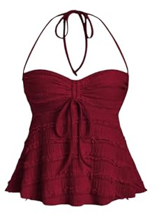 GORGLITTER Damen Crop Tops Y2K Spitzentop Neckholder Top Sommer Haltel-Top | Y2k Top, Top Mit Spitze Damen, Babydoll Top, Trägertop Damen, Halter Neck Top, Going Out Tops