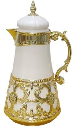 TAIZhiChen Caraffa per caffè Isolata da 1 Litro, Teiera Multifunzione, Rivestimento in Vetro, a Prova di Perdite, Macchina per caffè Arabo Sottovuoto, Distributo, Albicocca Bianco