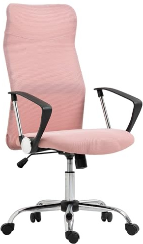 HOMCOM Sedia Ergonomica da Ufficio Girevole e Dondolo con Ruote, Altezza Regolabile e Schienale a Rete, 63x65x109-119 cm, Rosa