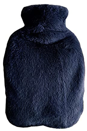 Varmflaska med överdrag av mjuk fuskpäls, 1 000 ml PVC varmvattenflaskor, läckagesäker, fluffig plysch, sängflaska för vuxna, läckagesäker varmvattenflaska, presenter för kvinnor, mörkblå