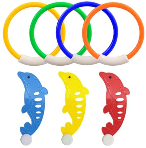 DUINIU 4 Anillos De Buceo, 3 Delfines De Buceo, Juguetes para Fiestas En La Piscina, Juguetes para Niños para Bucear, Accesorios De Entretenimiento Acuático, Equipo De Entrenamiento De Natación.