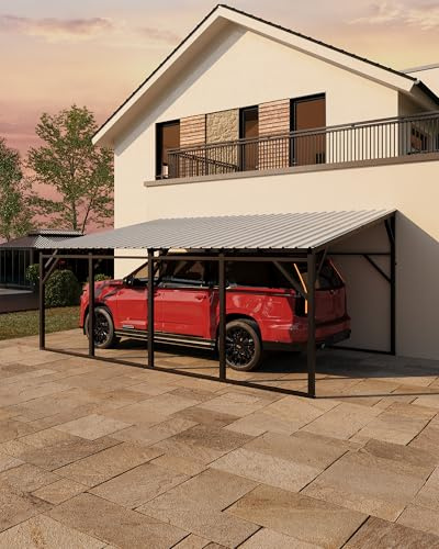 Garvee 12x20 ft Lean-to Metal Carport, Vertical Roof Wall-Mounted Car Port with 11.5° Slope, Heavy-Duty 19-Ga. Steel Frame, 107 to 78 Height Clearance for SUV & Pickup
