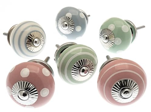Mango Tree Gemischt Set mit Pink, Eau de nil & Grau Schrankknöpfe aus Keramik x 6 (MG-201) TM Produkt