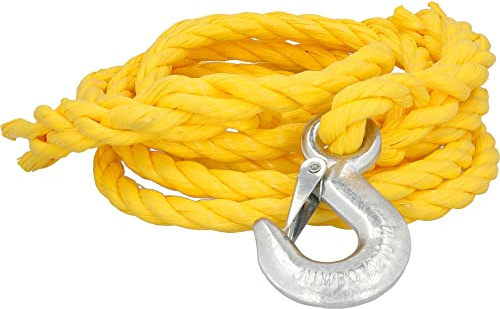 cartrend Abschleppseil 2000 kg, 1 Haken und 1 Schlaufe, mit Aufbewahrungstasche und Sicherheitsfahne, Länge 4 m, gelb