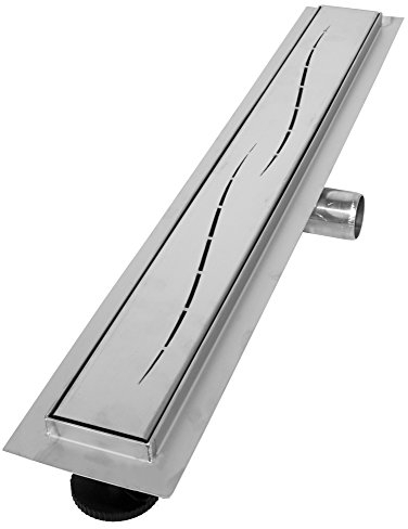 VILSTEIN Edelstahl Duschrinne 100cm, Komplettset extra flach, entnehmbares Haarsieb, Siphon mit Geruchsstop - Welle