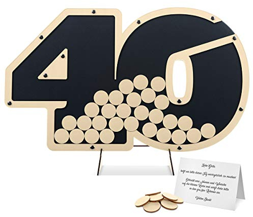 Geburtstag Gästebuch Alternative 53,5x32cm inkl. Standfuß und Holzkreise zum Einwerfen - 40 Jahre Anthrazit
