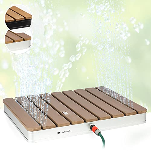 blumfeldt Garden Shower Sumatra Breeze Square SL - Doccia da Giardino, da Pavimento, da Sauna, 70x55 cm, Altezza Spruzzo Fino a 4 m, Materiale: Alluminio/WPC, Superficie Antiscivolo, Effetto Legno