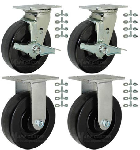 BBQ Pit Caster Set | 6 Phenolic Caster Kit with Mounting Hardware, 4,800 Lbs. Capacity - Ma