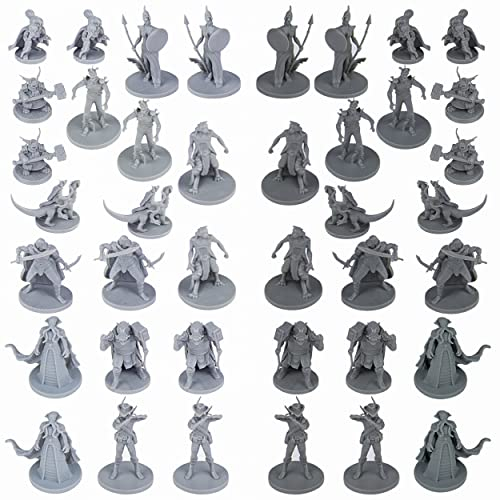 40 Fantasy Tabletop Miniatures for Dungeons and Dragons. 28MM Scaled 10 Unique Designs, Bulk Unpainted Miniatures, Great for D&D