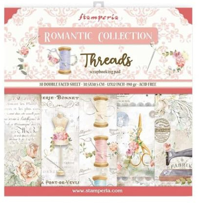 STAMPERIA INTERNATIONAL, KFT Stamperia Scrapbooking-Block, Romantische Fäden, mehrfarbig, 30,5 x 30,5 cm