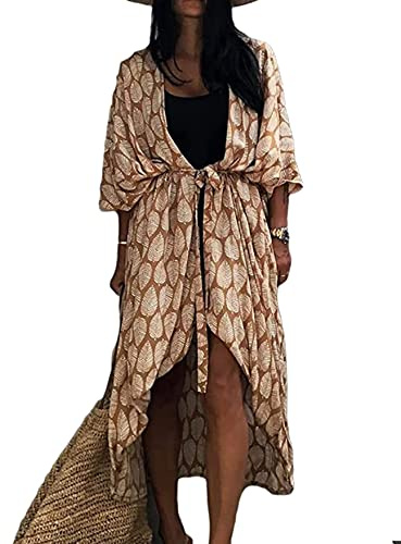 HYUET Mujer Kaftan Vestido de Playa Tie Dye Algodón Cárdigan Maxi Kimono Pareos y Camisola Camisas Playa Bohemia Boho Suelto Verano Traje de Baño Bikini Cover Up Talla Grande Elegante