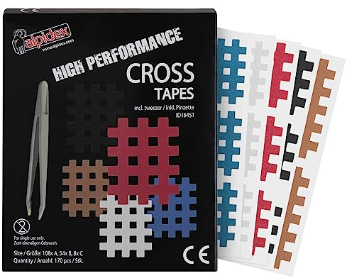 ALPIDEX Cross Tape 170 Stück - Größe A.B und C - bunt - Gitter Tapes Gitterpflaster Pflaster mit antistatischer Pinzette Gittertape Wasserfest Starker Kleber Mixbox