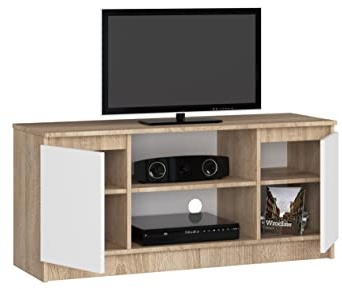 BDW Kommode, RTV Schrank, TV Gerät, viel Stauraum, Kleiderschrank, Diele, Wohnzimmer, Schlafzimmer Kommode, Multifunktionsschrank. Abmessungen: 120 x 55 x 40 cm (Sonoma Eiche - Weiß)