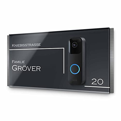 Hochwertiges Klingelschild für Blink Türklingel - personalisiertes Türschild Namensschild aus Edelstahl und Acrylglas | kompatibel mit Blink Klingel 1. Generation - hochwertiges Funkklingelzubehör