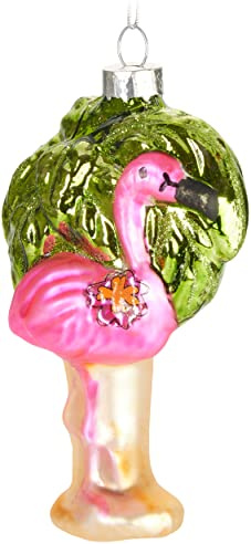 BRUBAKER Flamingo Pink mit Palme Weihnachtskugel aus Glas | Handbemalt und Mundgeblasen - Christbaumschmuck Lustig - Christbaumkugel Figuren Weihnachtsdeko Anhänger - Deko Baumkugel